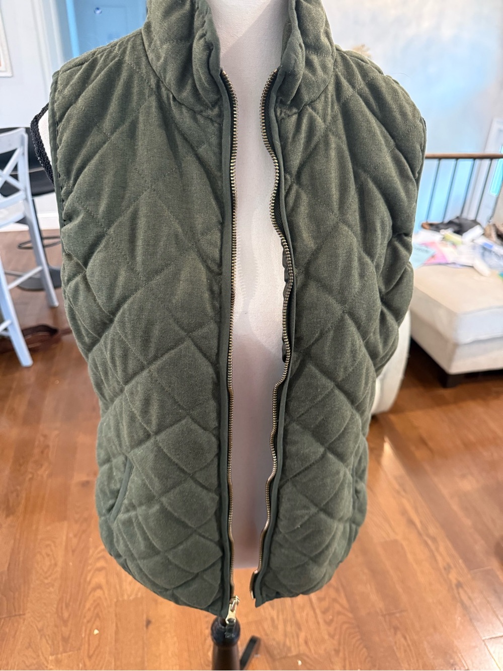 Old Navy Quilted Stand Collar Vest - Olive